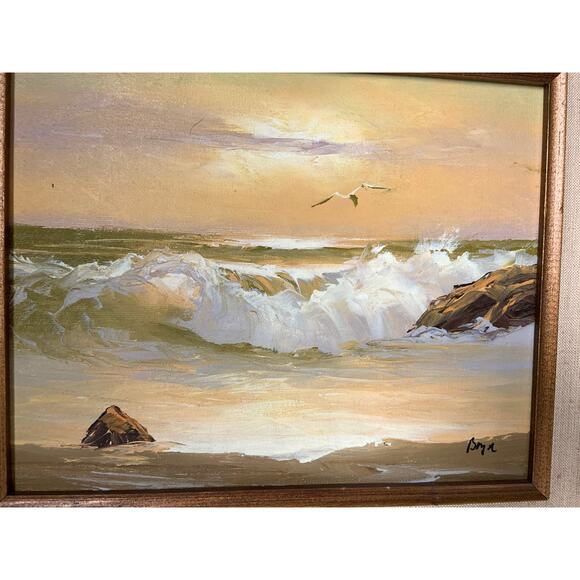 Vintage Oil Seascape Painting on Canvas Board Signed Frame Marked Mexico - Picture 4 of 10